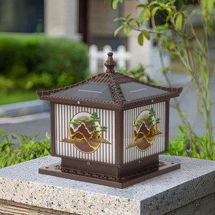 迎客松太阳能柱头灯围墙户外防水大门柱子灯N室外庭院灯新中式 别