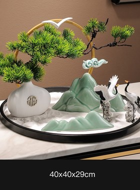 新中式酒店大圆桌圆形转盘摆件迎B客松餐桌中间摆花装饰品微缩景