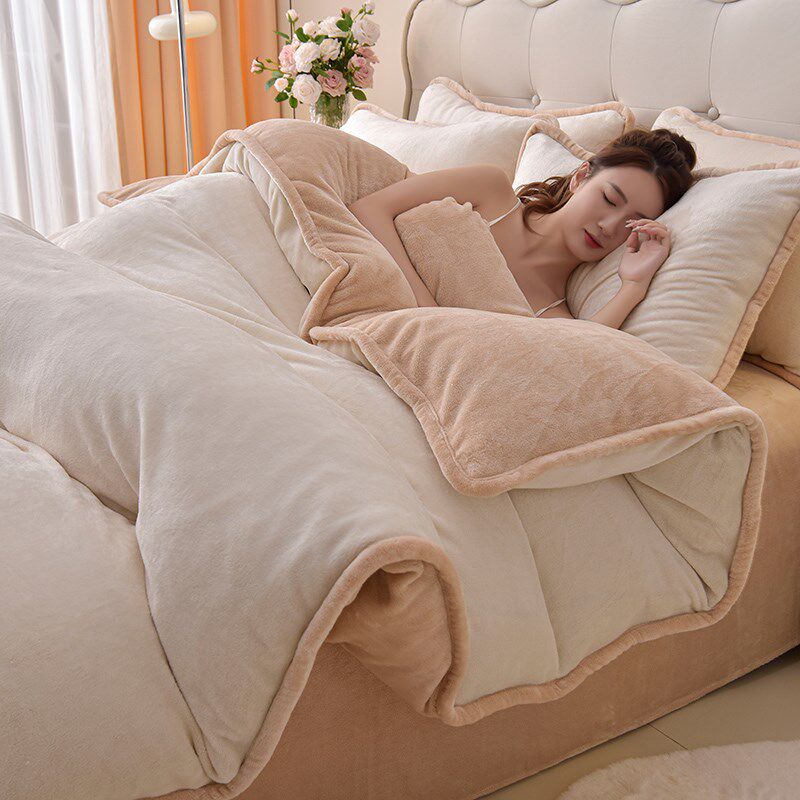 简约风牛奶绒四件套加厚珊瑚绒纯色床单F被套单件加绒2024新款冬