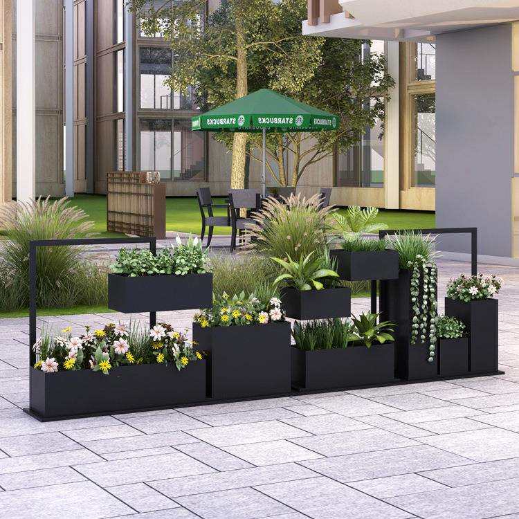 户外铁艺绿植花箱组合盆景架田园花架花槽地面市政道路围栏花卉架