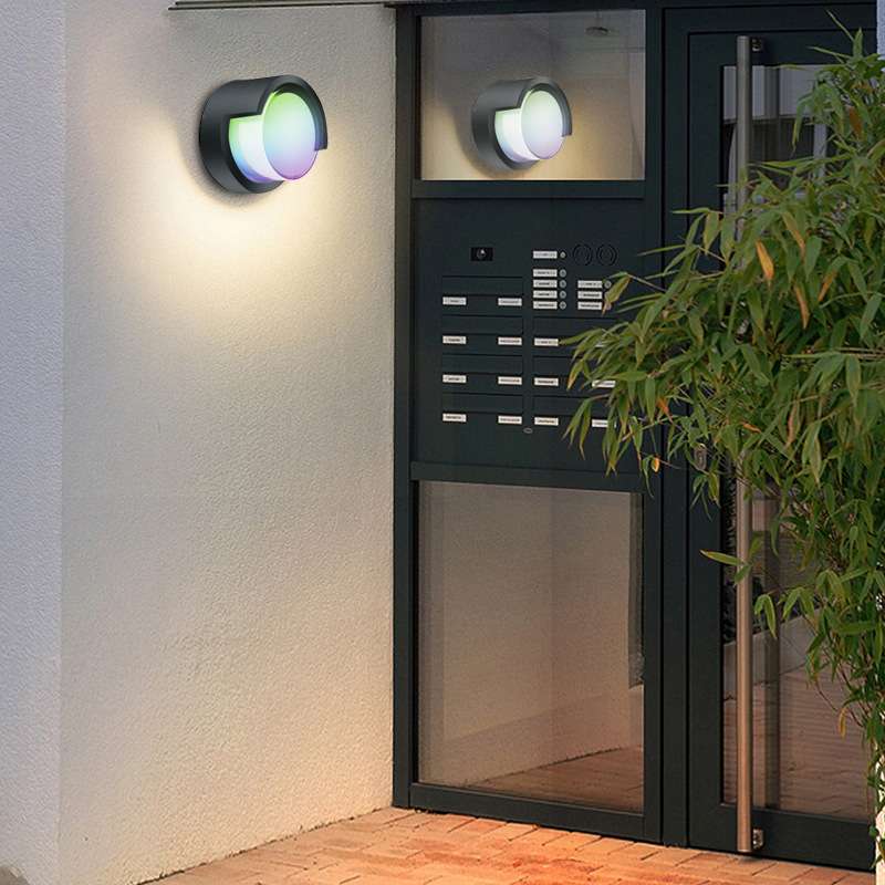 户外灯具 别墅庭院公园墙壁灯 圆形有遮盖可变色壁灯白蓝绿红四色
