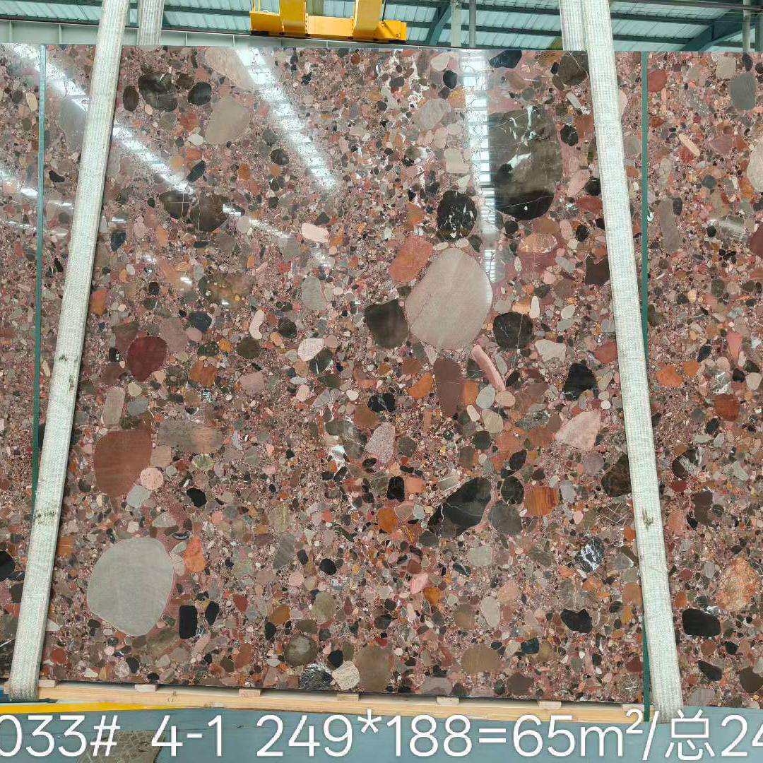 七彩雨花石大理石桌面石材厨房台面岛台餐桌圆形大理石加工