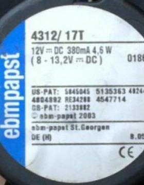 原装德国 西德4312/17T 12VDC 360MA 4.6W 120*120*32MM轴流风扇