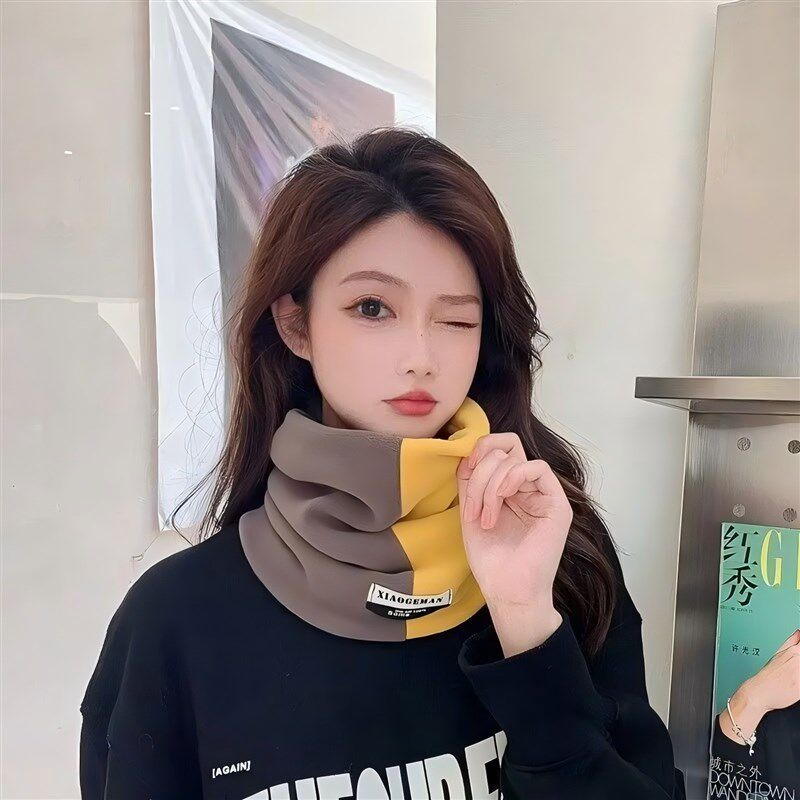时尚加绒双拼防风围巾男女加厚骑行防寒秋保暖套百搭脖围巾冬季