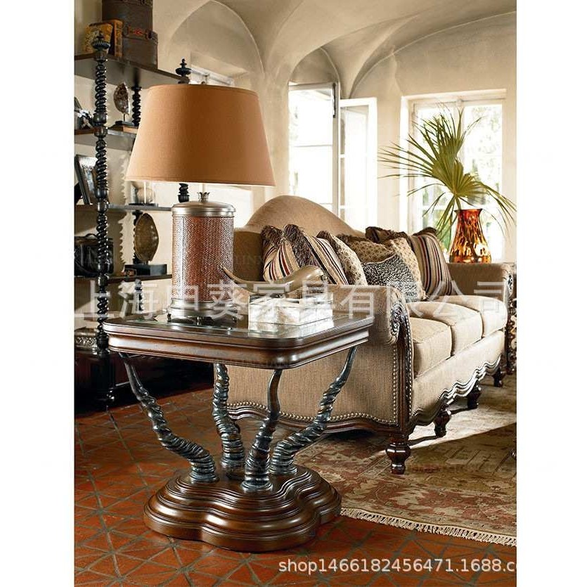 美式乡村复古轻奢茶几实木方形茶桌客厅会客休息室前台别墅样板房