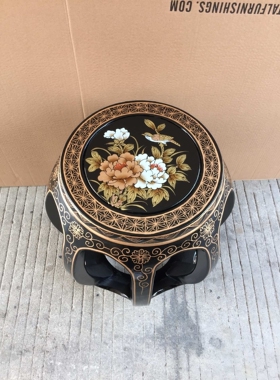 至高美明清古典实木鼓凳圆凳白色黑色红色圆形凳亮光彩绘绘