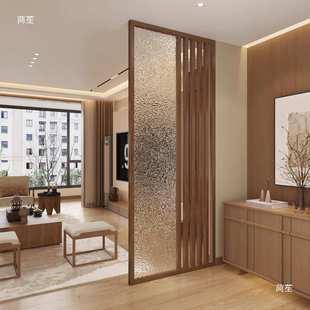 新中式实木屏风宋代美学隔断玻璃入户玄关遮挡现代简约轻奢座屏