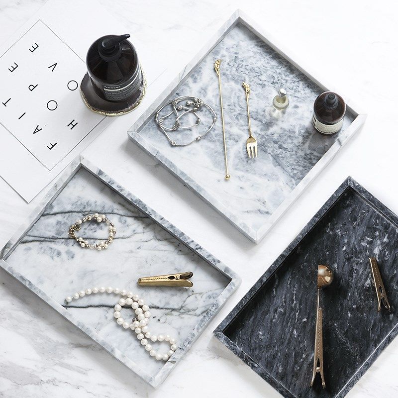 北欧简约风大理石托盘展示盘浴室洗手F台轻奢收纳盘长方形置物盘