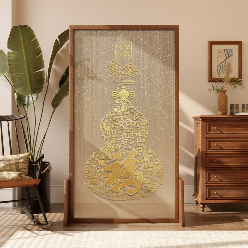 新中式屏风隔断客厅进门玄关x卧室遮挡家用办公室实木入户葫芦福