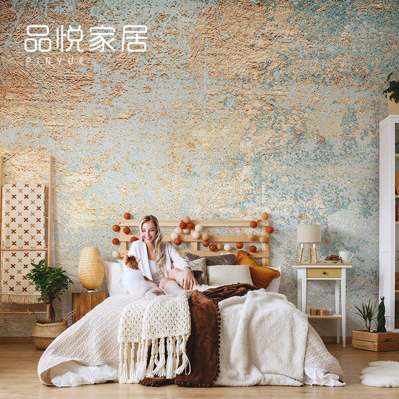 北欧创意复古金色旧墙面墙纸个性客厅电视背景墙壁纸卧.室墙布定