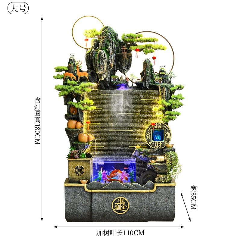 新中式假山流水喷泉鱼缸客厅玄关电视柜旁养鱼加湿器装.饰落地摆