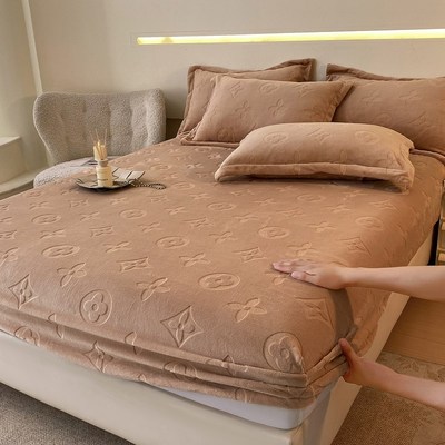 牛奶绒床笠单件珊瑚绒床罩t加厚床垫套保护罩1.5m防滑床单套三件