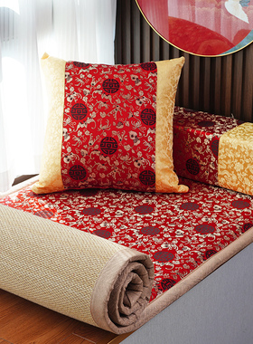 喜庆红石榴飘窗j垫窗台垫定制四季通用红色结婚婚房双面主卧阳台