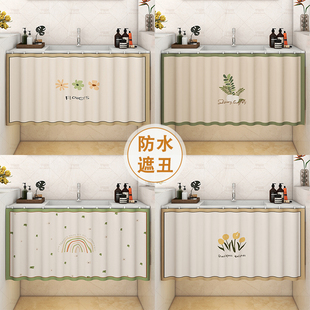 洗手台浴室e柜防水遮挡帘厨房整体橱柜无门柜子滑轨拉帘洗手台水