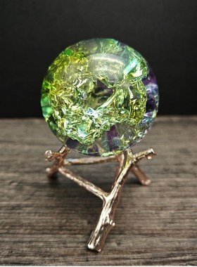 家居装饰玻璃球h摆件茶盘摆件炫彩冰花球鱼缸假山流水幻彩冰裂球