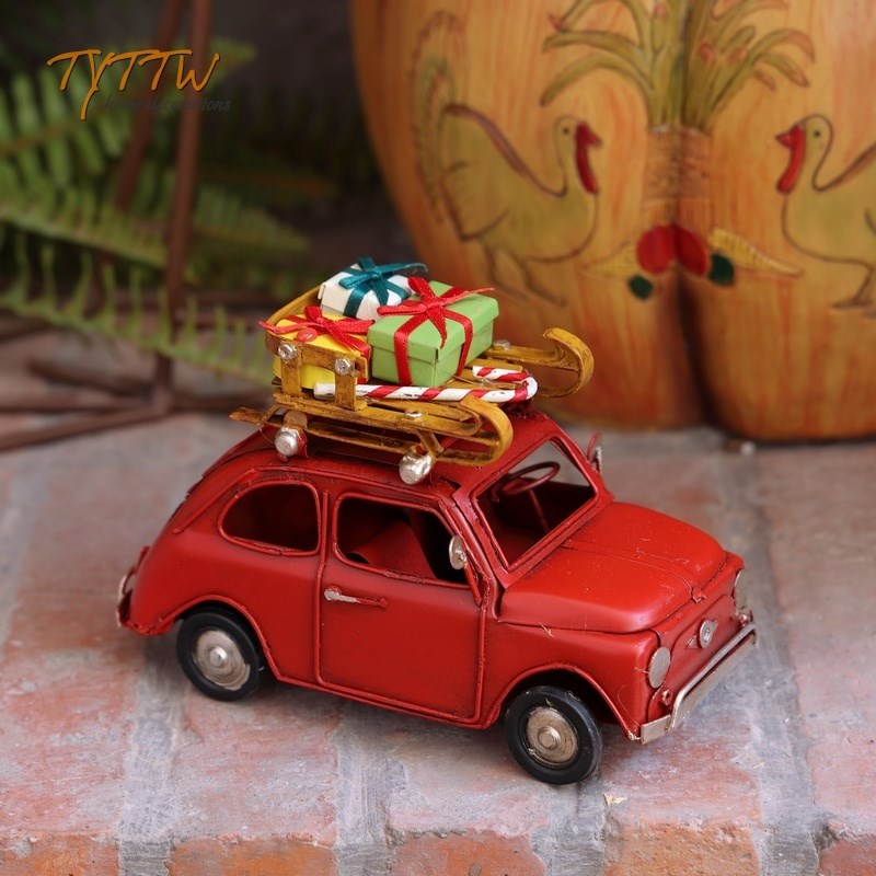 精致红色汽车复古q手工模型圣诞节礼物装饰艺术摆件