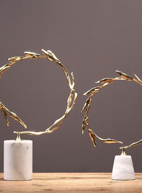 纯铜轻奢创意大理石摆件客厅样板房新中式玄Q关酒柜软装饰品摆设