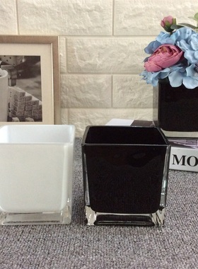 简约电镀花瓶黑白色透明方缸正方形玻璃J鱼缸水培摆件花艺用品花