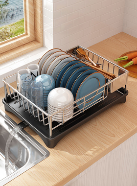 304不锈钢碗架沥水架碗碟架厨房收纳置物架沥R水篮筷架旋转沥水篮