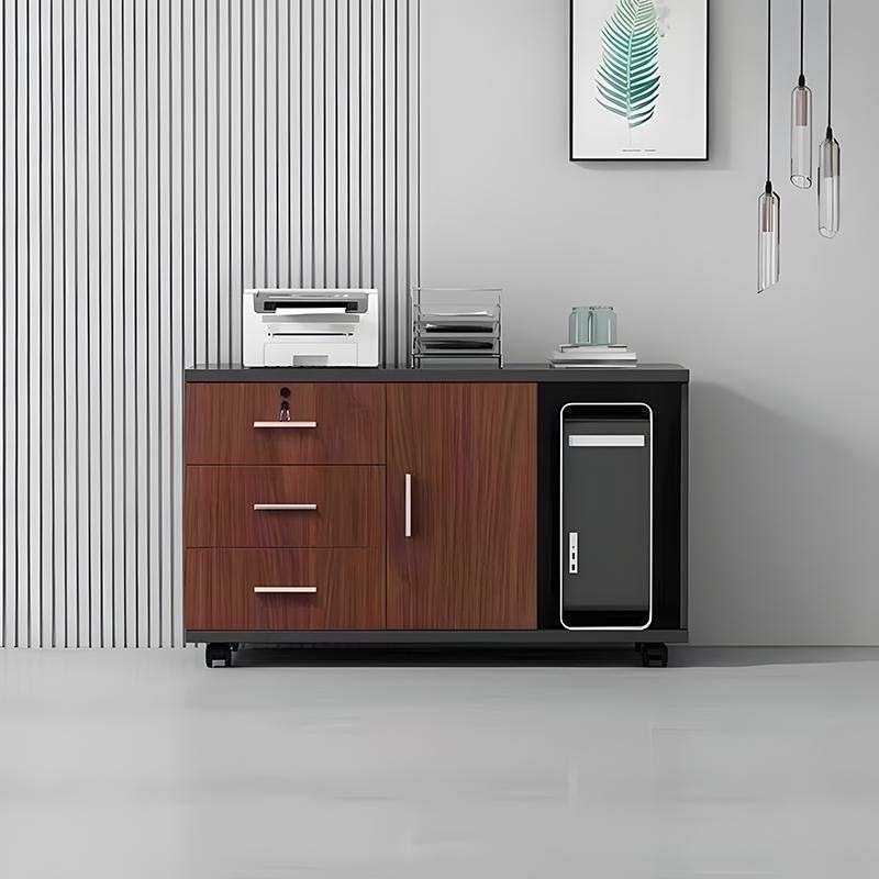 办公桌转角侧边副柜移动抽屉文件矮柜木质带锁储物电脑打印主机柜