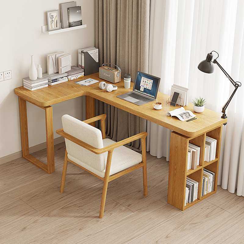 实木书桌简约现代学生家用卧室书架写字台转角桌子拐角L型电脑桌
