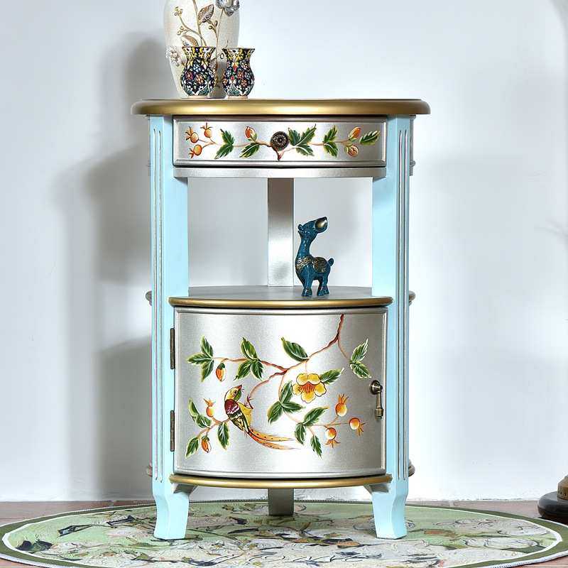 美式乡村边几实木客厅复古做旧小圆桌子小茶几沙发侧边柜角几欧式