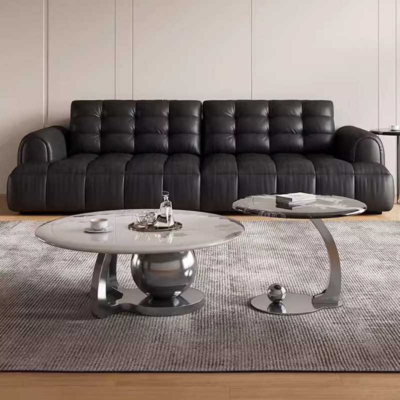 意式极简微晶石茶几边几客厅家用2024新款轻奢大小圆茶几边几组合