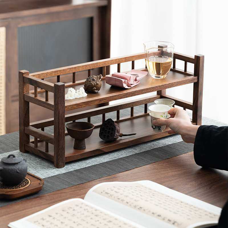 黑胡桃木书桌置物架茶室茶桌茶具多层收纳架摆放实木书架博古架子,电子元器件市场,其它元器件,淘宝优惠券,粉丝福利购,淘宝优惠卷