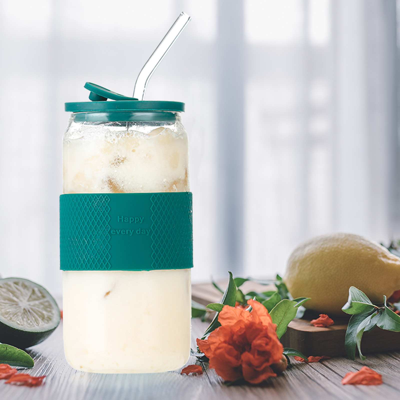 亚马逊爆款16oz可乐杯新款易拉罐 20oz玻璃梅森杯附盖子吸管套装