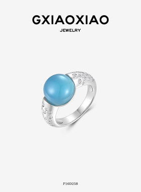 铜合金戒指 气质高级小众简约百搭蓝色蛋面戒指 F16D258