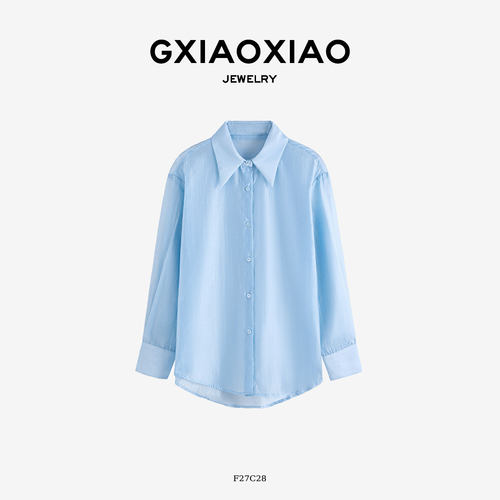 G XIAOXIAO高小小老钱风翻领长袖宽松慵懒百搭衬衫 F27C27 F27C28