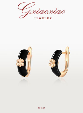 G XIAOXIAO 镀K金 法式轻奢高级百搭黑色鸢尾花耳环 NH237