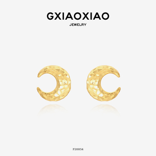 XIAOXIAO F20H54 镀K金 气质小众高级百搭月亮耳环 F20H55 时尚