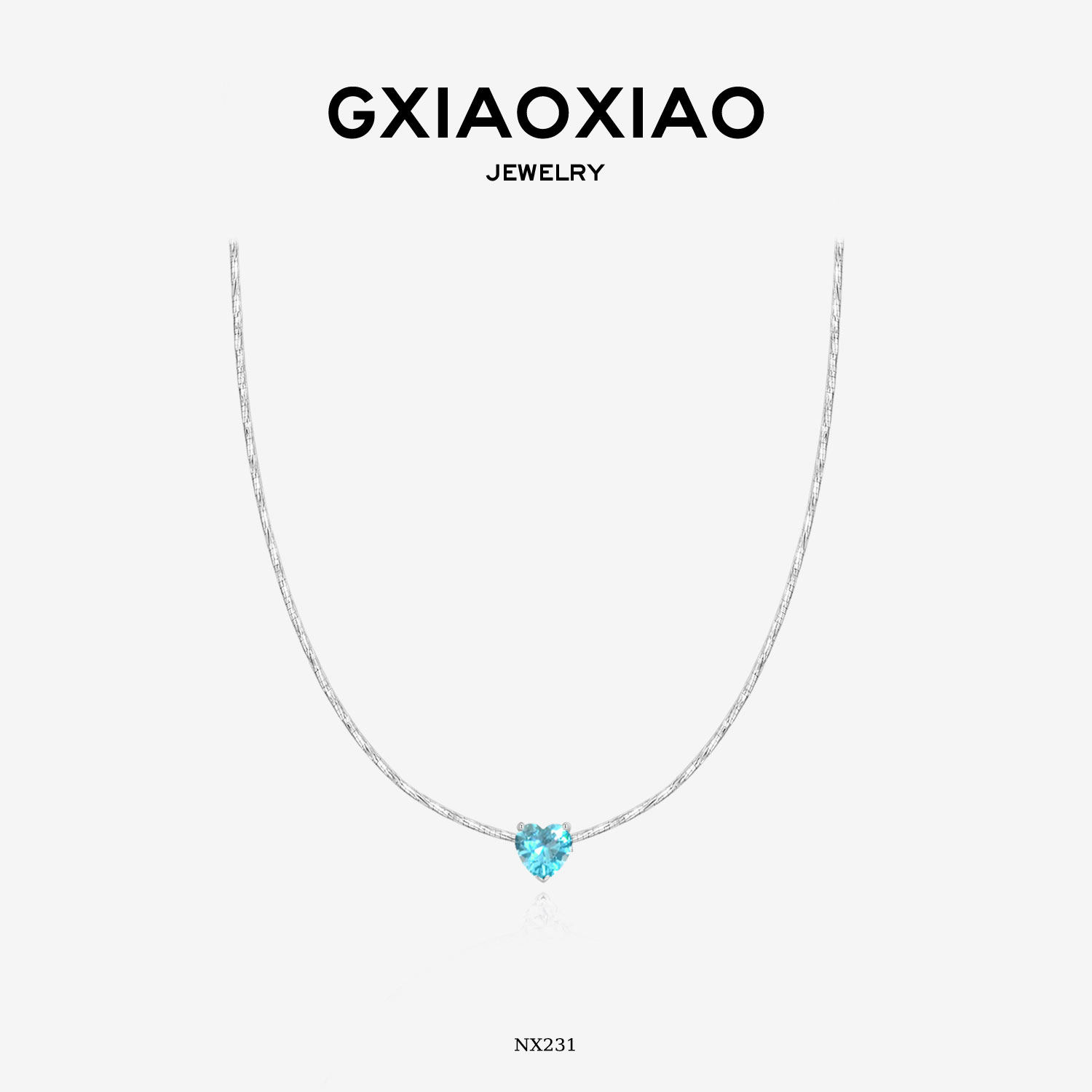 G XIAOXIAO高小小【闪耀之心】法式气质百搭简约蓝色爱心项链