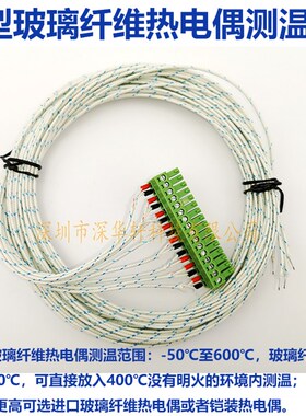 K型玻璃纤维热电偶测温线适用于MT-X多路温度记录仪针型端子400