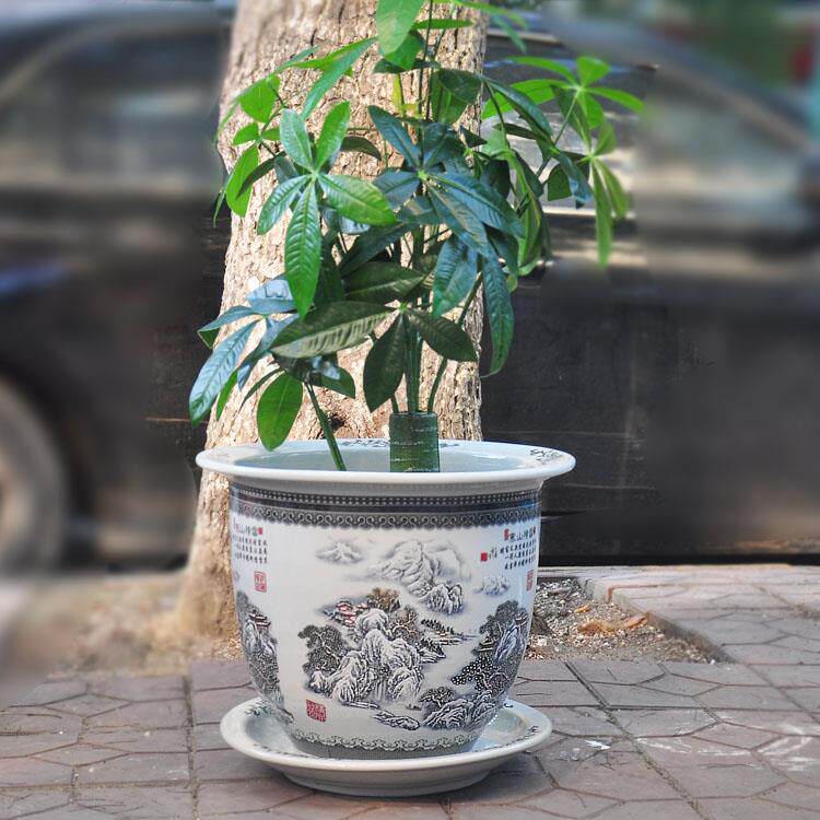 景德镇陶瓷器号室内钵落地树盆花盆铁树发财树粉彩雪景新中式