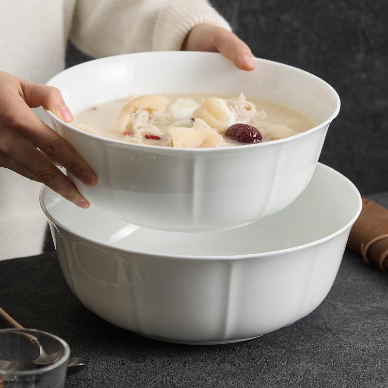 陶瓷碗面碗家用酸菜鱼大盆碗饭店农家乐餐盘创意花边大号汤碗汤盆