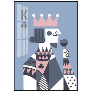 国王皇后 北欧风格棋牌室装饰画娱乐室挂画客厅玄关晶瓷工艺壁画