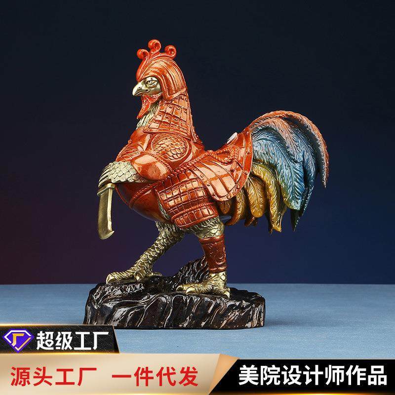 湘祎贸易彩铜公鸡摆件战斗鸡大吉大利家居装饰品生肖鸡吉祥物工艺