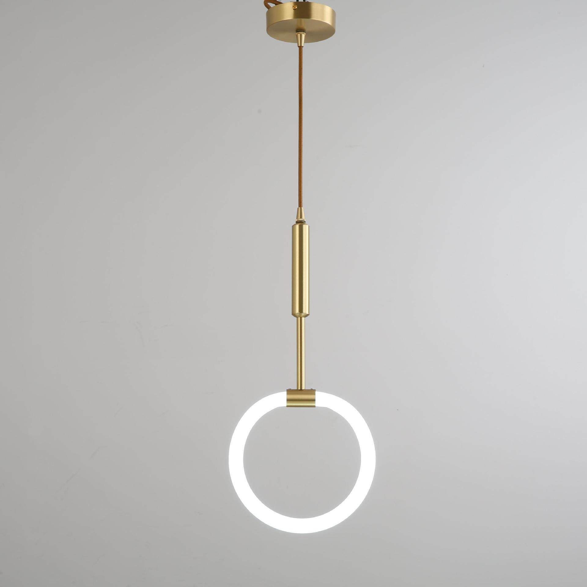 奥莱威北欧全铜单头小吊灯简约卧室床头餐厅吧台灯现代LED三色光