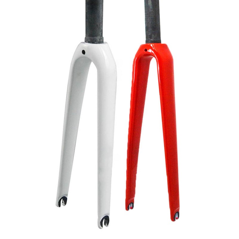 定做全碳纤维公路自行车700C无避震前叉直管28.6mm红白色单车配件