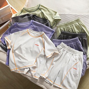 男童清爽麻棉套装2025新款儿童夏薄款速干短袖T恤运动短裤两件套