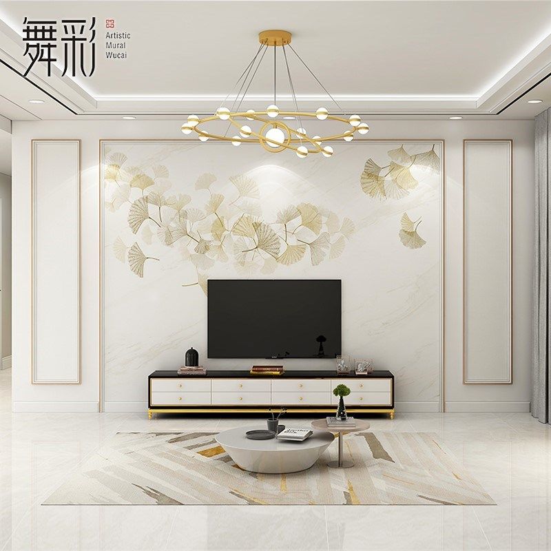 现代新中式墙布电视背景墙壁纸卧室客厅沙发影视墙纸轻奢银杏壁画,家装主材,定制壁画,淘宝优惠券,粉丝福利购,淘宝优惠卷
