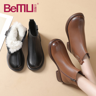 真皮女鞋羊毛靴子今年流行的小短靴洋气2024女款马丁靴加绒二棉鞋