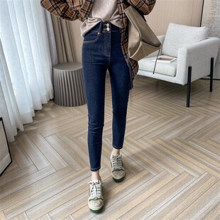 显瘦九分小脚裤 春秋新款 胖妹妹大粗腿修身 大码 高腰收腹弹力牛仔裤