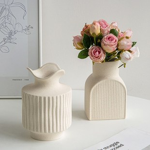 芦苇艺术美学侘寂风素烧花瓶客厅电视柜陶瓷花器网红装饰摆件