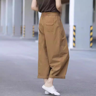 九分阔腿休闲裤女春夏薄款宽松百搭文艺工装裤松紧腰中年八分女裤