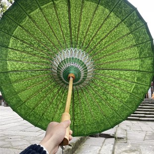 许家油纸伞浸染纯色满穿牛油果绿晴雨两用汉服非遗拍摄道具桐油伞