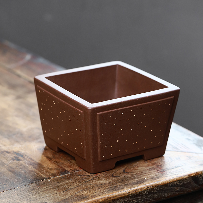 宜兴精品紫砂花盆四方一颗印紫泥老桩雀梅小盆景桌面植物手工古典