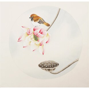 纯手绘工笔花鸟画小品团扇装饰画芯小尺寸手工客厅字画无款不落款